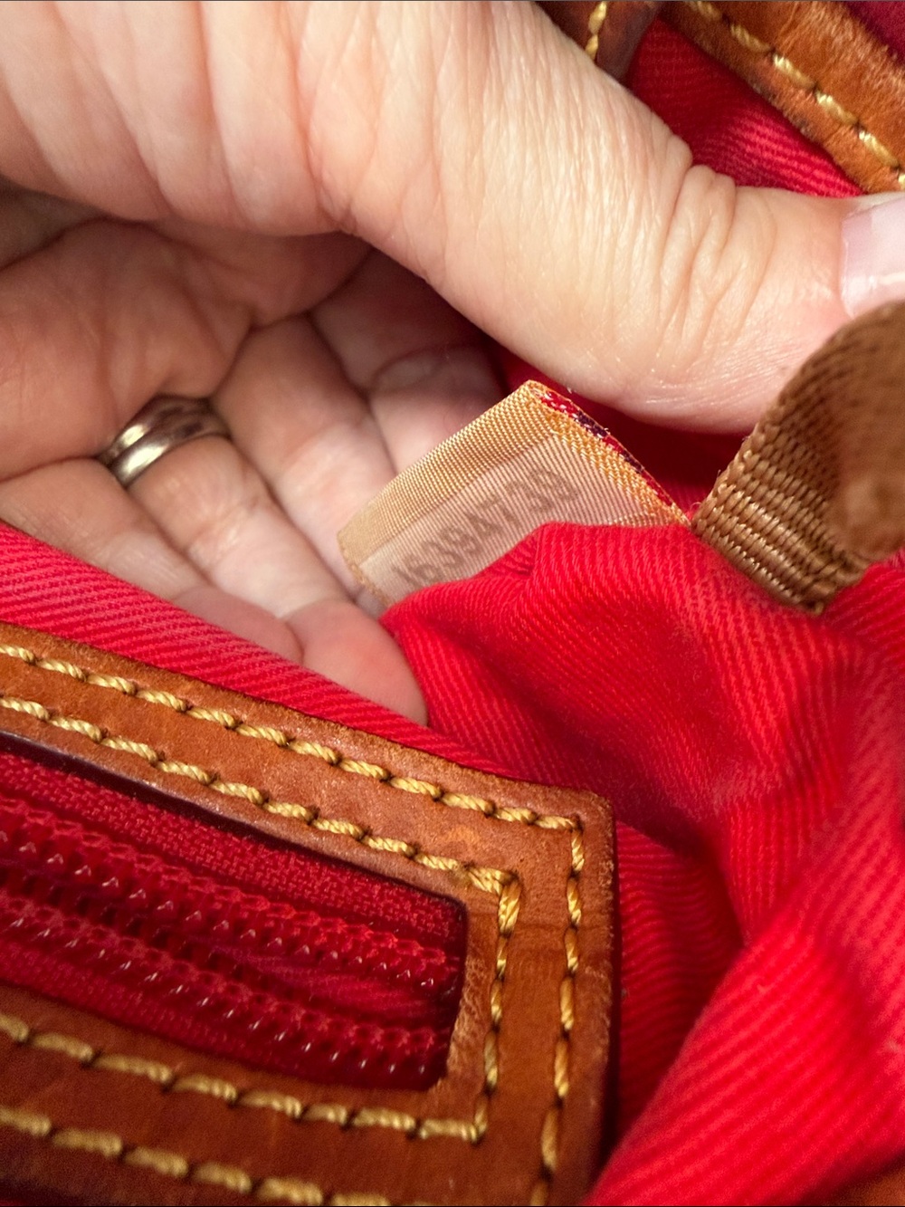 Dooney & Bourke taupe suede snake textured satchel w/British tan leather trim - Picture 8 of 11